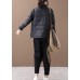 Warm women parka coats black patchwork print stand collar pockets warm winter coat