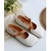 White Flats Cowhide Leather Unique Buckle Strap Flats