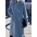 Fine oversized medium length jackets faux fur collar woolen outwear blue hooded woolen overcoat