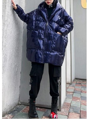 New blue womens parkas casual Coats winter hooded zippered outwear