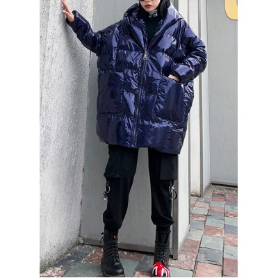 New blue womens parkas casual Coats winter hooded zippered outwear