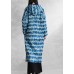 fashion blue print parka Loose fitting down hooded Button outwear