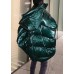 Warm green patchwork winter parkas oversize down jacket overcoat hooded