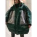 Warm green patchwork winter parkas oversize down jacket overcoat hooded