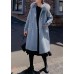 Fine oversized medium length jackets faux fur collar woolen outwear blue hooded woolen overcoat