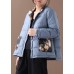 Elegant blue patchwork print warm winter coat plus size winter stand collar pockets overcoat