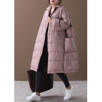 Warm plus size down jacket coats pink stand collar Large pockets duck down coat