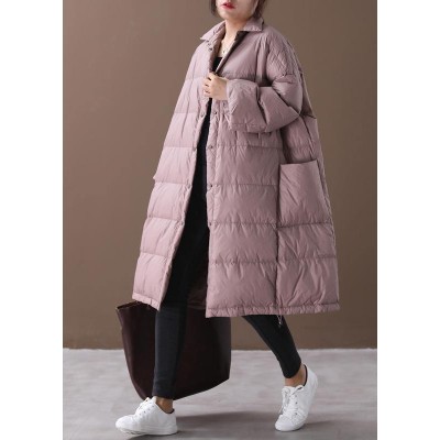 Warm plus size down jacket coats pink stand collar Large pockets duck down coat