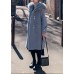 Fine oversized medium length jackets faux fur collar woolen outwear blue hooded woolen overcoat