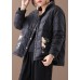 Warm women parka coats black patchwork print stand collar pockets warm winter coat