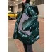 Warm green patchwork winter parkas oversize down jacket overcoat hooded