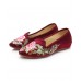 Purple Red Flats Velour Fabric Unique Embroideried Pointed Toe Flat Shoes