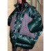 Warm green patchwork winter parkas oversize down jacket overcoat hooded