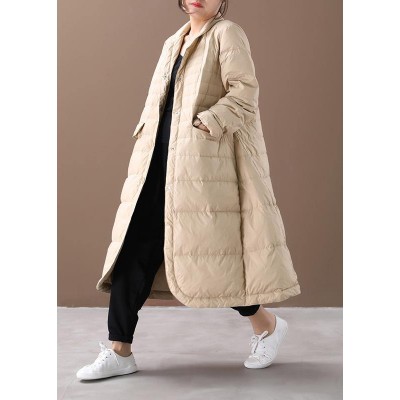 Casual khaki warm winter coat plus size Notched pockets Jackets