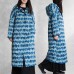 fashion blue print parka Loose fitting down hooded Button outwear