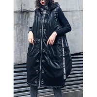 women plus size sleeveless warm winter coat black hooded zippered women parka