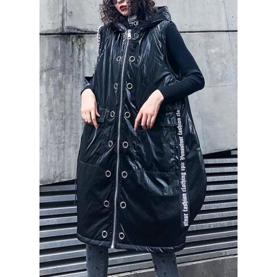 women plus size sleeveless warm winter coat black hooded zippered women parka