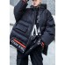 Luxury black print women parka oversize hooded thick zippered winter outwear