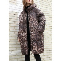 Casual Leopard women plus size Coats winter hooded zippered outwear