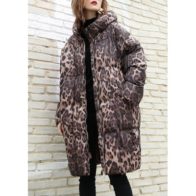 Casual Leopard women plus size Coats winter hooded zippered outwear