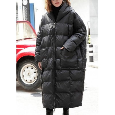 fine black winter parkas plus size hooded pockets coats