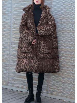 New Loose fitting snow jackets thick coats Leopard hooded Parkas