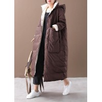 fine chocolate down plus size hooded pockets clothing winter coats