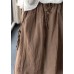 Handmade Coffee Elastic Waist Drawstring Asymmetrical Linen Wide Leg Pants Summer