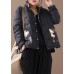 Warm women parka coats black patchwork print stand collar pockets warm winter coat