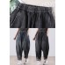 Black Pockets Cotton Denim Harem Pants High Waist Hole Fall