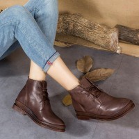 Chocolate Cowhide Leather  Cross Strap Martins Boots