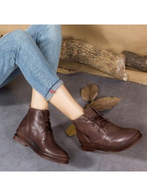 Chocolate Cowhide Leather  Cross Strap Martins Boots
